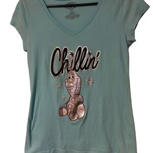 Disney Olaf Chillin' Graphic V-Neck Tee 100% Cotton Juniors Size M